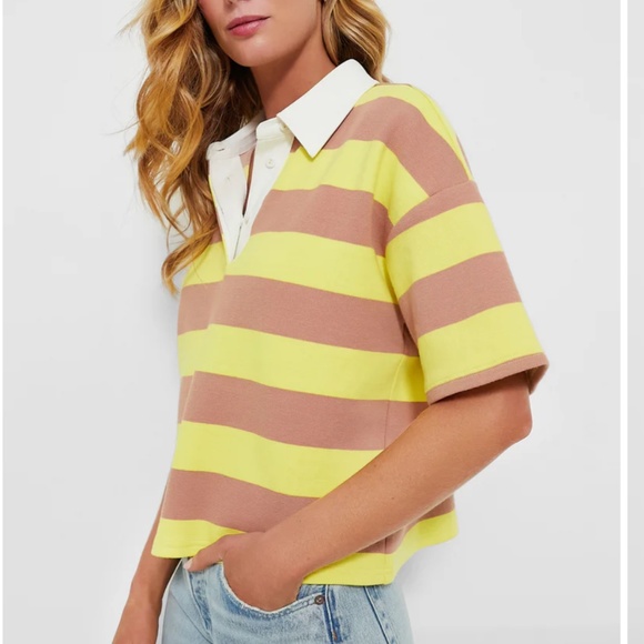 Tuckernuck Tops - NWT Tuckernuck Wesley Rugby Collared ShirtTan Lemon Striped XXL